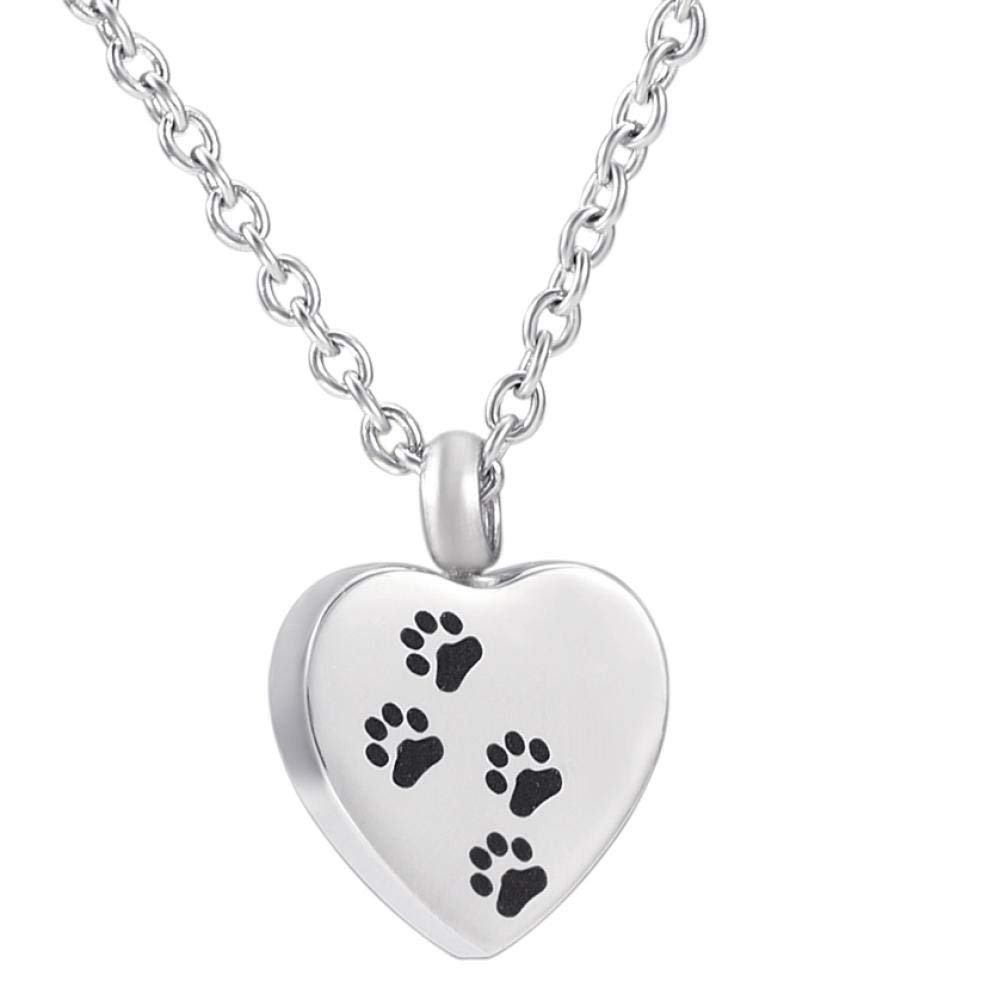 QJZM Cremation Jewelry UrnCremation Jewelry for Pet Heart Shaped Stainless Steel Keepsake Necklace Dog/Cat Paw Print Memorial Urn Pendant Hold Ashes-Golden_Necklace Box Funnel