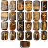 Crocon Tiger Eye Rectangle Shape Gemstone Runes with Elder Futhark Alphabet Engraved 25 pcs Rune Set Crystal Divination Metaphysical Healing Chakra Reiki Runes Set with a Pouch Size : 20-25mm view 1