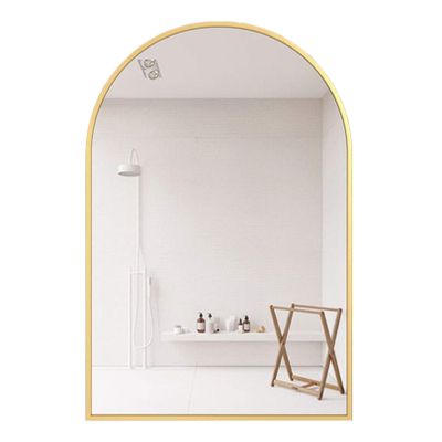 SYCARPET Wall-Mounted Large Mirror, HD Glass Wall Makeup Mirror, Round Arc Metal Wall-Mounted Mirror Frame Decorative Mirror (Golden, Black, White)