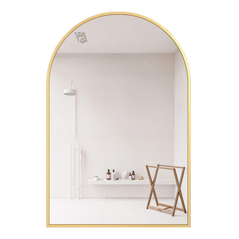 SYCARPET Wall-Mounted Large Mirror, HD Glass Wall Makeup Mirror, Round Arc Metal Wall-Mounted Mirror Frame Decorative Mirror (Golden, Black, White)