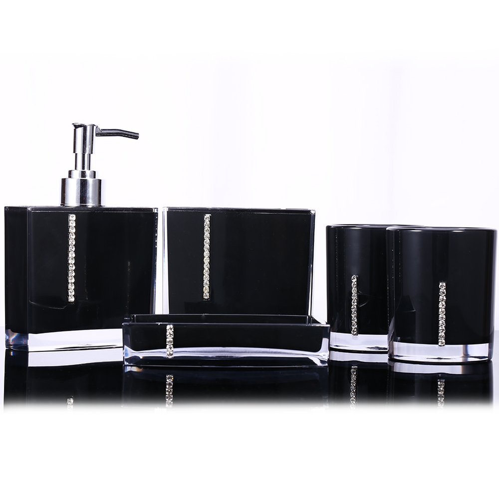 Bathroom Accessory Sets 5-Piece, Modern Bath Decor Set with Soap Dispenser, Toothbrush Holder, 3 Tumbler Cups, Soap Dish for Countertop