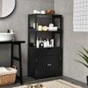 Tangkula Bathroom Floor Cabinet with Drawer, 2 Open Shelves and Door Cupboard, Multipurpose Free Standing Storage Cabinet for Bathroom Kitchen Living Room, 24 x 13 x 48 inch (Black) view 2