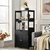 Tangkula Bathroom Floor Cabinet with Drawer, 2 Open Shelves and Door Cupboard, Multipurpose Free Standing Storage Cabinet for Bathroom Kitchen Living Room, 24 x 13 x 48 inch (Black) view 4
