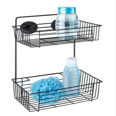 WENKO Vacuum-Loc Bari Wall Shelf 2 Tier Black