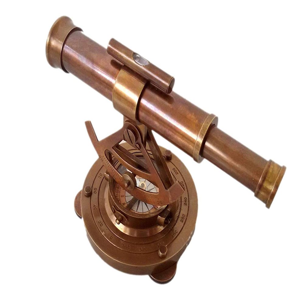 6 Brown Antique Nautical Antique Alidade Telescopic Full Brass Item 6" inch with Working Telescope