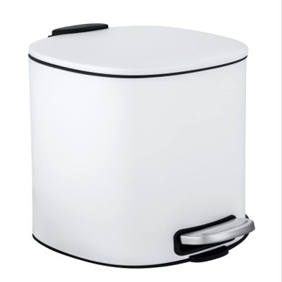 WENKO Alassio Cosmetic Pedal Bin, 5 Litre Volume, High Quality Bathroom Bin with Easy-Close Mechanism, Painted Steel, 24.5 x 20.5 x 27 cm, White