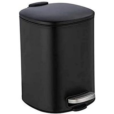 WENKO Alassio Cosmetic Pedal Bin, 5 Litre Volume, High Quality Bathroom Bin with Easy-Close Mechanism, Painted Steel, 24.5 x 20.5 x 27 cm, Black