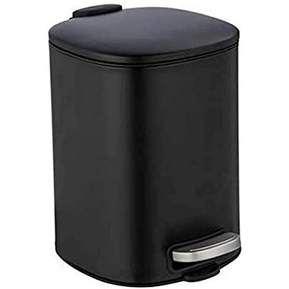WENKO Alassio Cosmetic Pedal Bin, 5 Litre Volume, High Quality Bathroom Bin with Easy-Close Mechanism, Painted Steel, 24.5 x 20.5 x 27 cm, Black