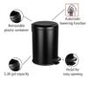 WENKO Black, Trash Can with Lid and Pedal, Garbage Bin for Kitchen with Removable Inner Bucket, Easy Close, Steel, Matt, 5.28 Gal, 12 x 17.32 x 14.76 view 2