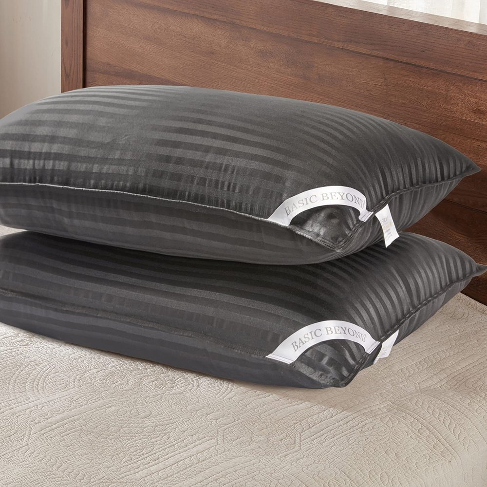 Basic Beyond Bed Pillows for Sleeping - Standard Size Pillows Set of 2 - Luxury Hotel Collection Down Alternative Pillows, Black, 20x26 Inches