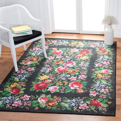 SAFAVIEH Washable Rug Journey Collection - Large - 7'9" x 10', Charcoal & Green, Slip Resistant & Easy Cleaning, Ideal for Living Room, Bedroom, Dining Space (JNY154H)
