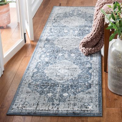 Martha Stewart x SAFAVIEH Area Rug Collection - 2'2" x 8' Runner, Navy & Ivory, Non-Shedding & Easy Cleaning, Ideal for Living Room, Bedroom, Foyer, Hallway (MSR858N)