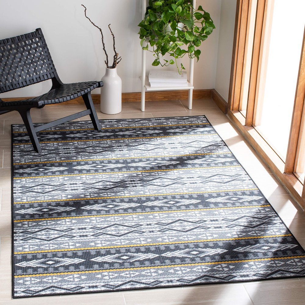 SAFAVIEH Washable Rug Journey Collection - Large - 7'9" x 10', Grey & Gold, Slip Resistant & Easy Cleaning, Ideal for Living Room, Bedroom, Dining Space (JNY179F)