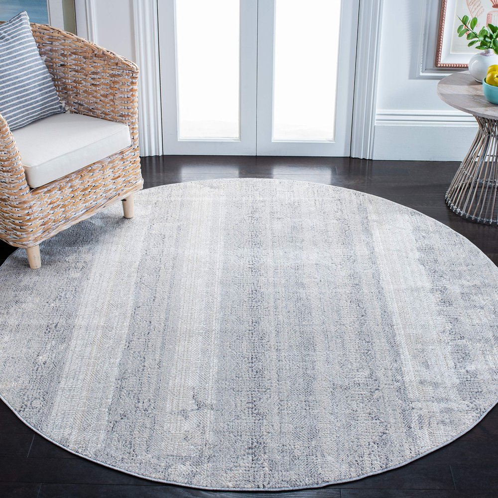 Martha Stewart x SAFAVIEH Area Rug Collection - 6'7" Round, Light Grey & Beige, Non-Shedding & Easy Cleaning, Ideal for Living Room, Bedroom, Office, Dining Space (MSR8925A)