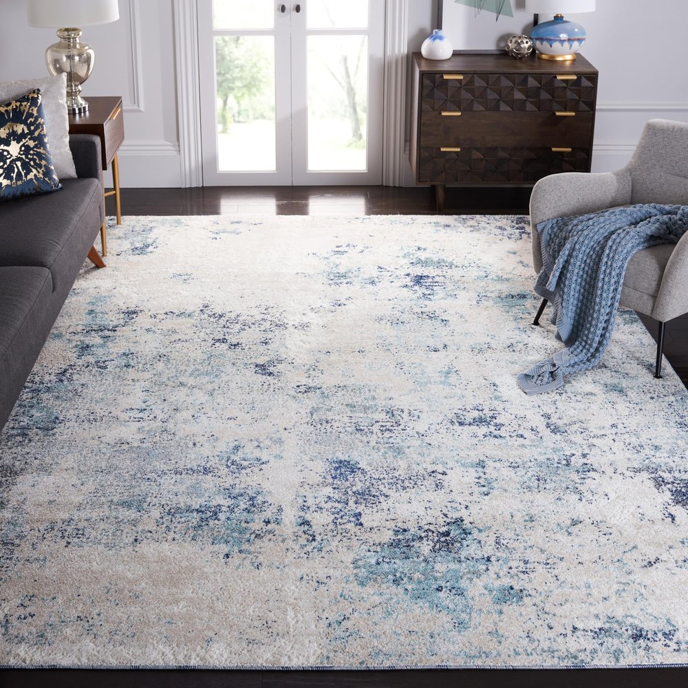 SAFAVIEH Area Rug 8x10 - Aston Collection - Large - Ivory & Blue, Modern Abstract Design, Non-Shedding & Easy Cleaning, Ideal for Living Room, Bedroom, Office, Dining Space (ASN710M)