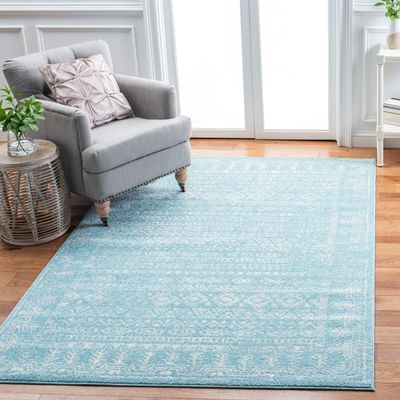 SAFAVIEH Tulum Collection Area Rug - 5'3" x 7'6", Aqua & Ivory, Moroccan Boho Distressed Design, Non-Shedding & Easy to Clean, Ideal for Living Room, Bedroom, Dining Space (TUL271K)