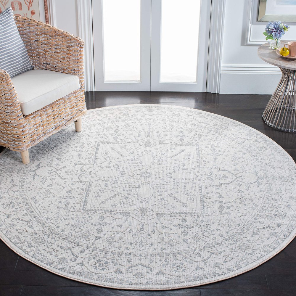 Martha Stewart x SAFAVIEH Area Rug Collection - 6'7" Round, Ivory & Light Grey, Non-Shedding & Easy Cleaning, Ideal for Living Room, Bedroom, Office, Dining Space (MSR8931B)