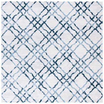 Martha Stewart x SAFAVIEH Area Rug Collection - 6'7" Square, Ivory & Turquoise Blue, Non-Shedding & Easy Cleaning, Ideal for Living Room, Bedroom, Office, Dining Space (MSR0957A)