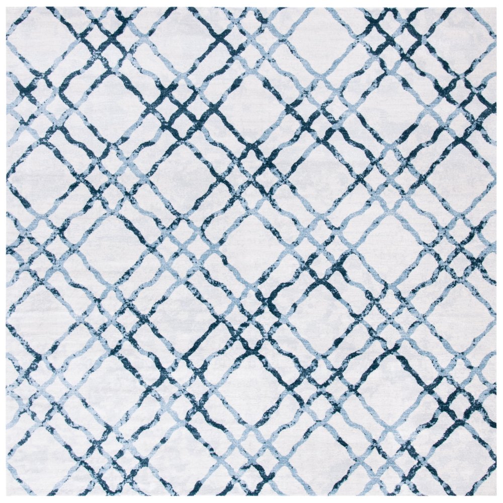 Martha Stewart x SAFAVIEH Area Rug Collection - 6'7" Square, Ivory & Turquoise Blue, Non-Shedding & Easy Cleaning, Ideal for Living Room, Bedroom, Office, Dining Space (MSR0957A)