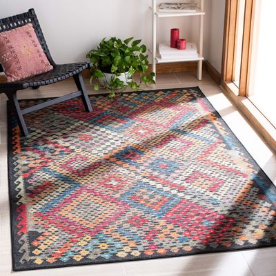 SAFAVIEH Washable Rug Journey Collection - Large - 7'9" x 10', Charcoal & Red, Slip Resistant & Easy Cleaning, Ideal for Living Room, Bedroom, Dining Space (JNY174H)