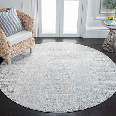 Martha Stewart x SAFAVIEH Area Rug Collection - 6'7" Round, Grey & Grey, Non-Shedding & Easy Cleaning, Ideal for Living Room, Bedroom, Office, Dining Space (MSR8945B)