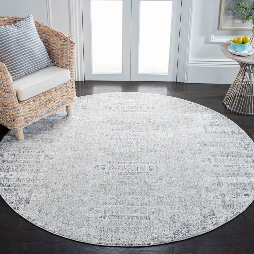 Martha Stewart x SAFAVIEH Area Rug Collection - 6'7" Round, Grey & Grey, Non-Shedding & Easy Cleaning, Ideal for Living Room, Bedroom, Office, Dining Space (MSR8945B)