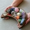 Curawood Crescent Moon Tray - Showcase Your Gems, Healing Stones & Treasures - 10x5 Wooden Crystal Display Tray, Crystal Holder for Stones Display Shelf, Gemstone Rock Holder Charging Bowl, Walnut, L view 3