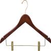 The Great American Hanger Company Wooden Combo Hanger with Adjustable Cushion Clips and Walnut Finish, Box of 25 Flat 17 Inch Wood Hangers with Brass Swivel Hook & Notches view 1