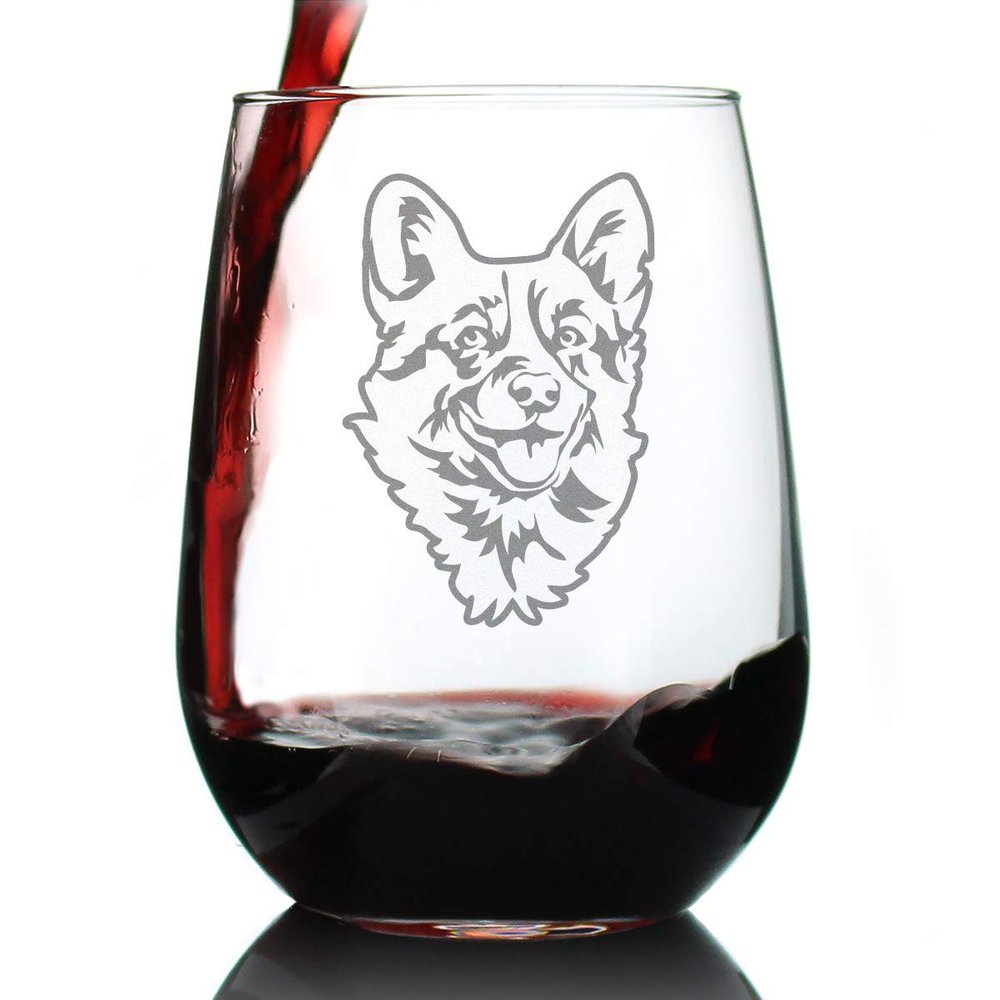 Bevvee Corgi Face Stemless Wine Glass - Cute Dog Themed Decor and Gifts for Moms & Dads of Welsh Corgies - Large 17 Oz