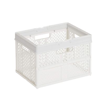 Tenma Foldable Compact Storage Box with Handle Finished Product, Folding Basket, Small Size, Folding Container Designed to Fit Your Room, Perfect Basket for B5 Files, Plastic, [Color Smoky White]