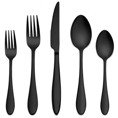 LIANYU 60-Piece Black Silverware Set, Flatware Cutlery Set for 12