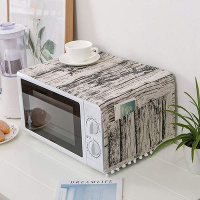 AKOAK 1 Pack 30cm x 90cm/11.81" x 35.43" Household Kitchen Microwave Dust Cover Cotton Linen Oven Cover with Storage Bag Home Decoration Accessories (Wood Grain)