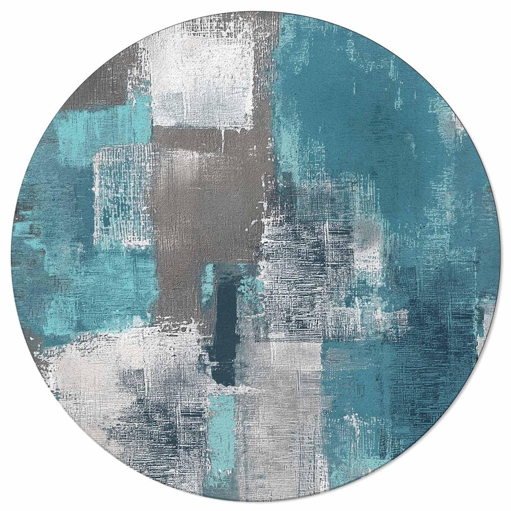 Libaoge Large Round Area Rug for Living Room Turquoise and Grey Abstract Art Painting Teal Decorative Rug Carpet Floor Mat Yoga Mat for Bedroom Kids Room Home Decor 6 ft
