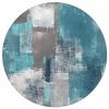 Libaoge Large Round Area Rug for Living Room Turquoise and Grey Abstract Art Painting Teal Decorative Rug Carpet Floor Mat Yoga Mat for Bedroom Kids Room Home Decor 6 ft view 1