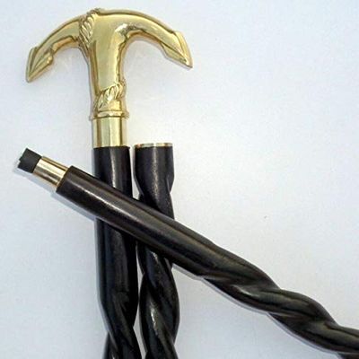 Brass Anchor Handle Walking Cane - Nautical Collectible Trendy Look Brass Ship Anchor Handle Black Spiral Wooden Walking Stick