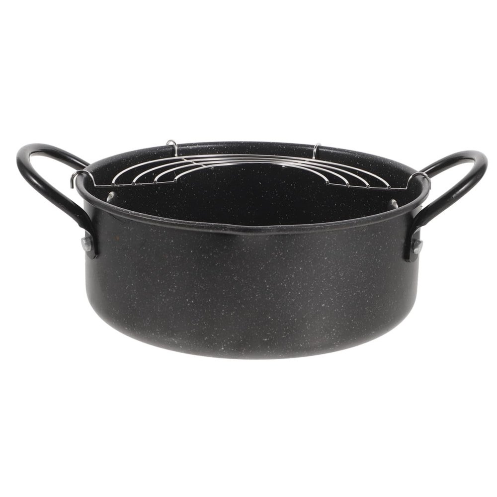 Hemoton Portable Deep Fryer Tempura Frying Pot Japanese Style Deep Fryer Pan Frying Pot Tempura Fryer with Oil Drainer Rack for Chicken Shrimp French Fries Stainless Steel Skillet