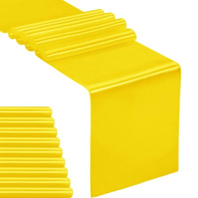 10-Pack Satin Table Runner Yellow 12 x 108 inches Long, Table Runners for Wedding, Birthday Parties, Banquets Decorations10 Pack, 12x108 Inch, Yellow