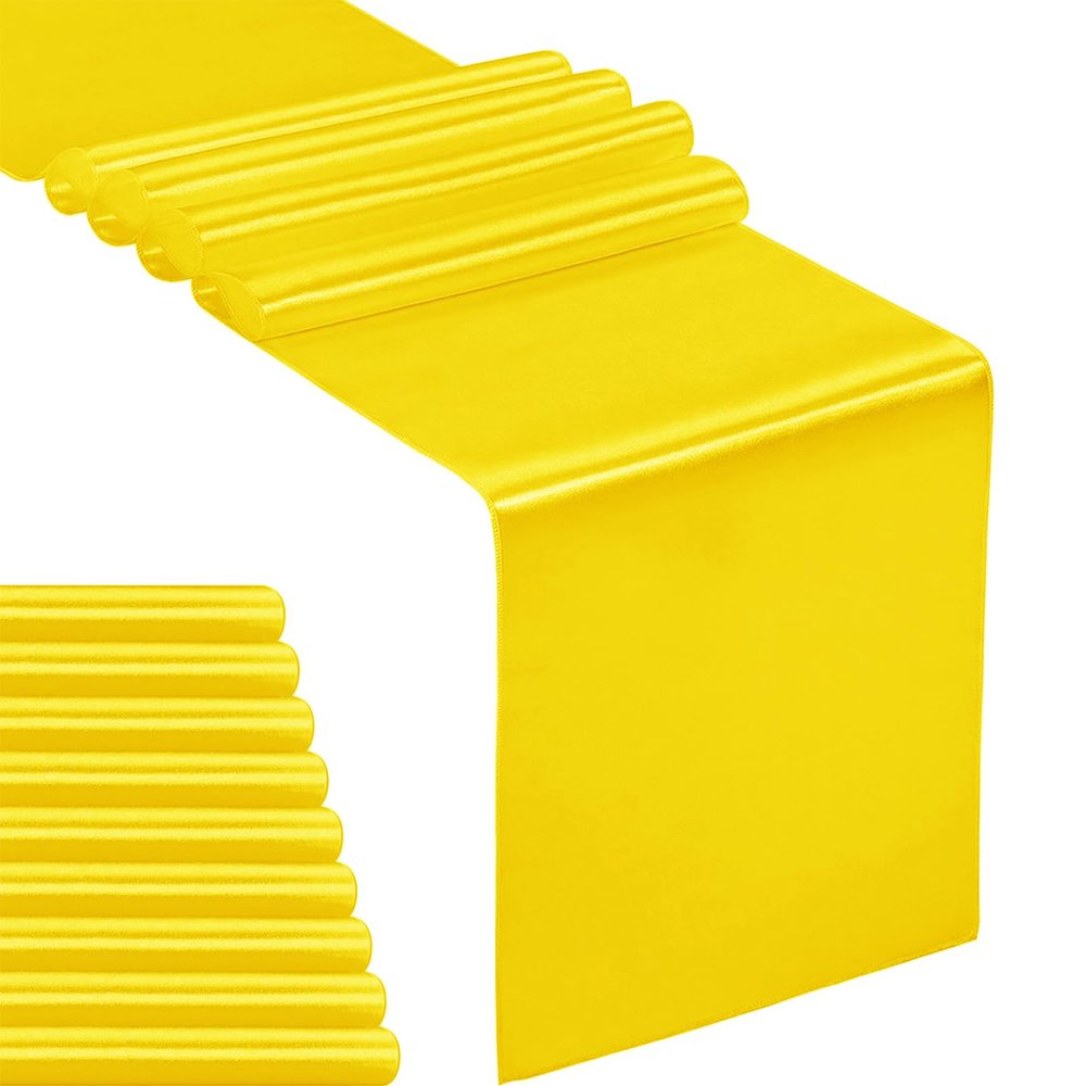 10-Pack Satin Table Runner Yellow 12 x 108 inches Long, Table Runners for Wedding, Birthday Parties, Banquets Decorations10 Pack, 12x108 Inch, Yellow