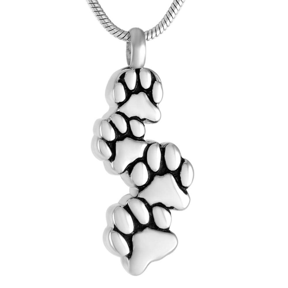 QJZM Cremation Jewelry UrnMemorial Pendant Pet Ashes Necklace Stainless Steel Four Dog paw Cremation Urn Jewelry Hold Animal Ashes Keepsake-Silver_only Pendant