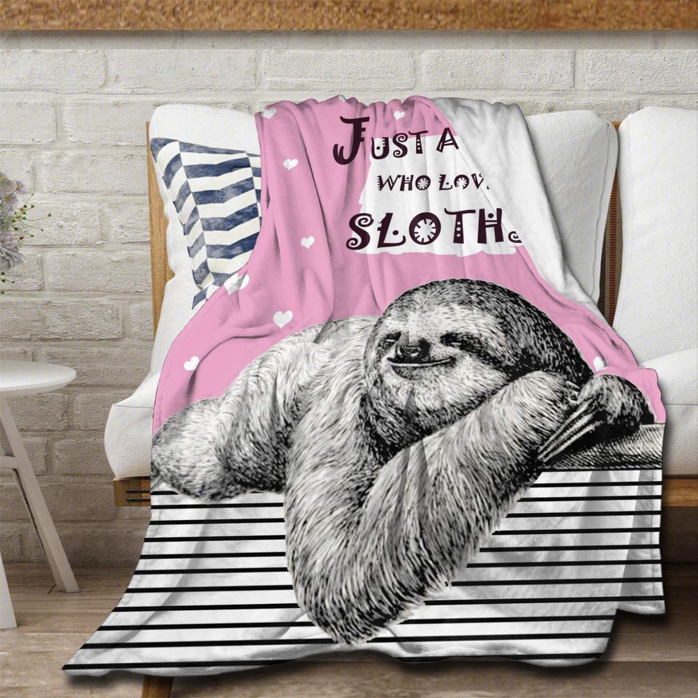 Avalokitesvara Just A Girl Who Loves Sloths Flannel Blanket Super Soft and Warm for Bed Couch Sofa 120x90 Inch King Blanket for Family