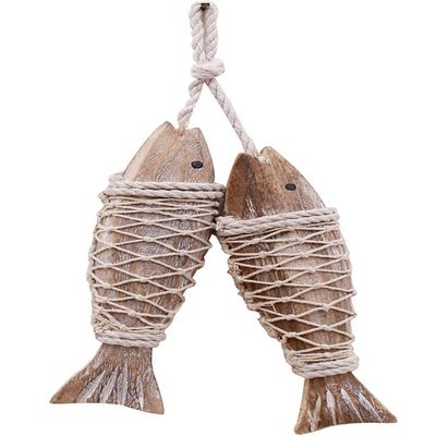 Rustic Wood Fish Dcor Hanging Nautical Wall Decor, Wooden Nautical Fish Dcor Beach Themed Decoration Coastal Dcor Wall Art Decoration for Home Mediterranean Dcor (Wood Color B)