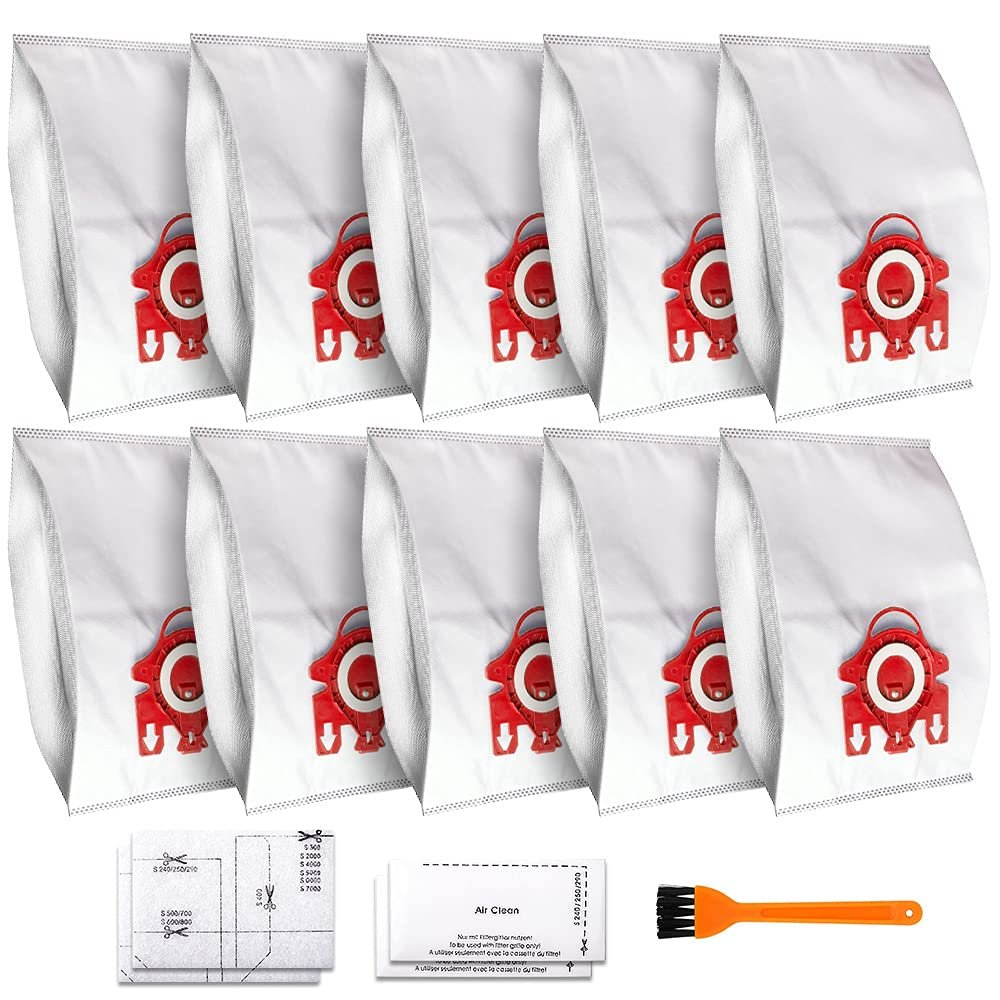 10 PCS Replacement Compatible AirClean 3D Efficiency Dust Bag for Miele FJM,CompactC2,S241-256i,S290,S300i,S578,S700,S4,S6,Series Canister Vacuum Cleaner Replaces Part # 10123220(10 Bags & 2 Filters)