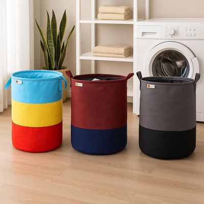 UNICRAFTS Non Woven Laundry Bag 45 L Durable And Collapsible Laundry Storage Bag With Handles Clothes&Toys Storage Foldable Laundry Bag For Dirty Clothes Combo Pack Of 3 Pc (Multicolor, Maroon&Grey)