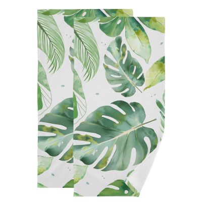 ALAZA Palm Leaf Towels Monstera Kitchen Towels Set of 2 Green Leaf Bath Towel Dish Towels Absorbent Soft Hand Towels Guest Towel Quick Drying Washcloths for Hotel Gym Spa Home Decor
