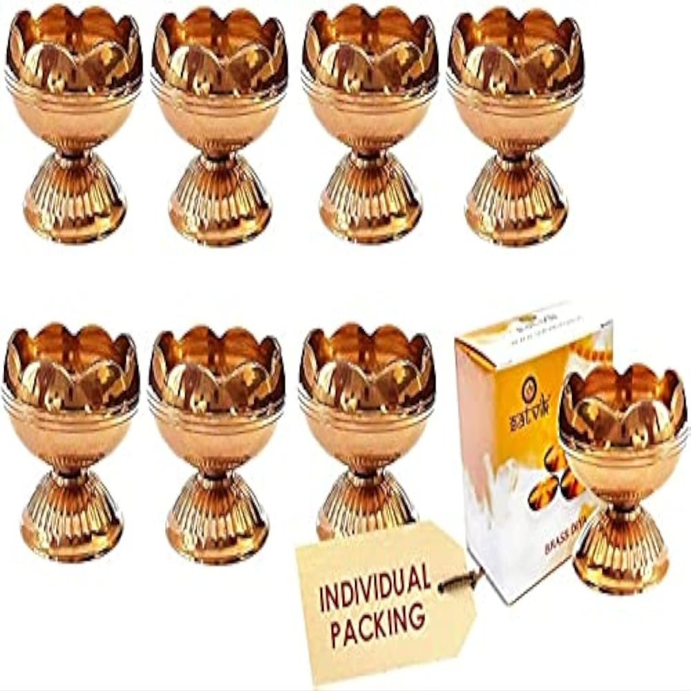 CRAFTSMAN 8 Pc Set Pure Virgin Brass Diwali Puja Jyoti Diya Indian Pooja Oil Lamp Dia. Deepawali Diya/Oil Lamp/Candle Tea Light Holder/Diwali Decoration. Indian Gift Bulk (Pack of 8)