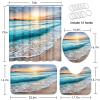 ArtSocket 4 Pcs Shower Curtain Set Beautiful Sunrise Over Sea Beach Sunny Sunset Marine Natural with Non-Slip Rugs Toilet Lid Cover and Bath Mat Bathroom Decor Set 72" x 72" view 2