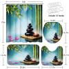 ArtSocket Tower Black Stone Hibiscus Bamboo Bathroom Set with Shower Curtain and Rugs Accessories, Water Beautiful Floral Tropical Shower Curtain for Bathroom Decor 4 Pcs view 2