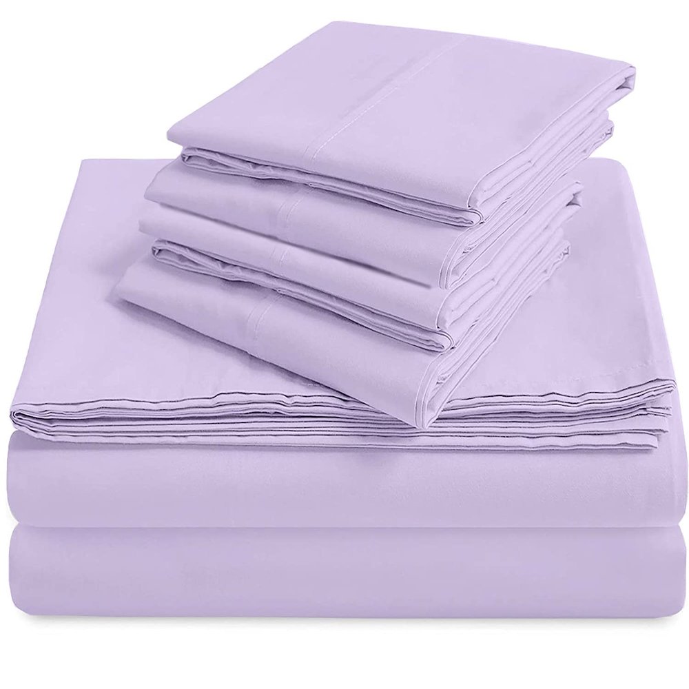 100% Giza Egyptian Cotton Dreams Sheet Set, Long-Staple Cotton, 6 PC Giza-Bed-My-Sheets-&-Pillowcases, Sateen Weave Soft Silky Feel, Fits Mattress Upto 18'' Deep - Lilac-FlexTop Cal-King 34"