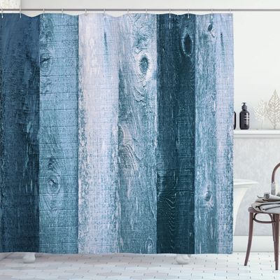 Ambesonne Rustic Shower Curtain, Distressed Vintage Graphic of Wood in Robins Egg Old Grunge Grain Texture Retro, Cloth Fabric Bathroom Decor Set with Hooks, 69" W x 84" L, Blue Grey