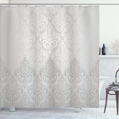 Ambesonne Vintage Shower Curtain, Retro Style Medieval European Victorian Gradient Royal Pale Patterns Art Print, Cloth Fabric Bathroom Decor Set with Hooks, 69" W x 75" L, Silver Pale Grey
